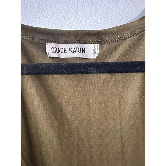 Grace Karin Cinched Olive Long Sleeve Dress XXL - Picture 2 of 10